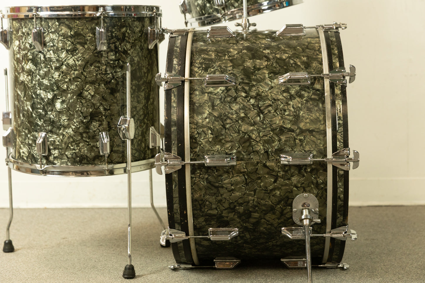 1970s Rogers Black Diamond Pearl 14x24 9x13 and 16x16 Drum Set