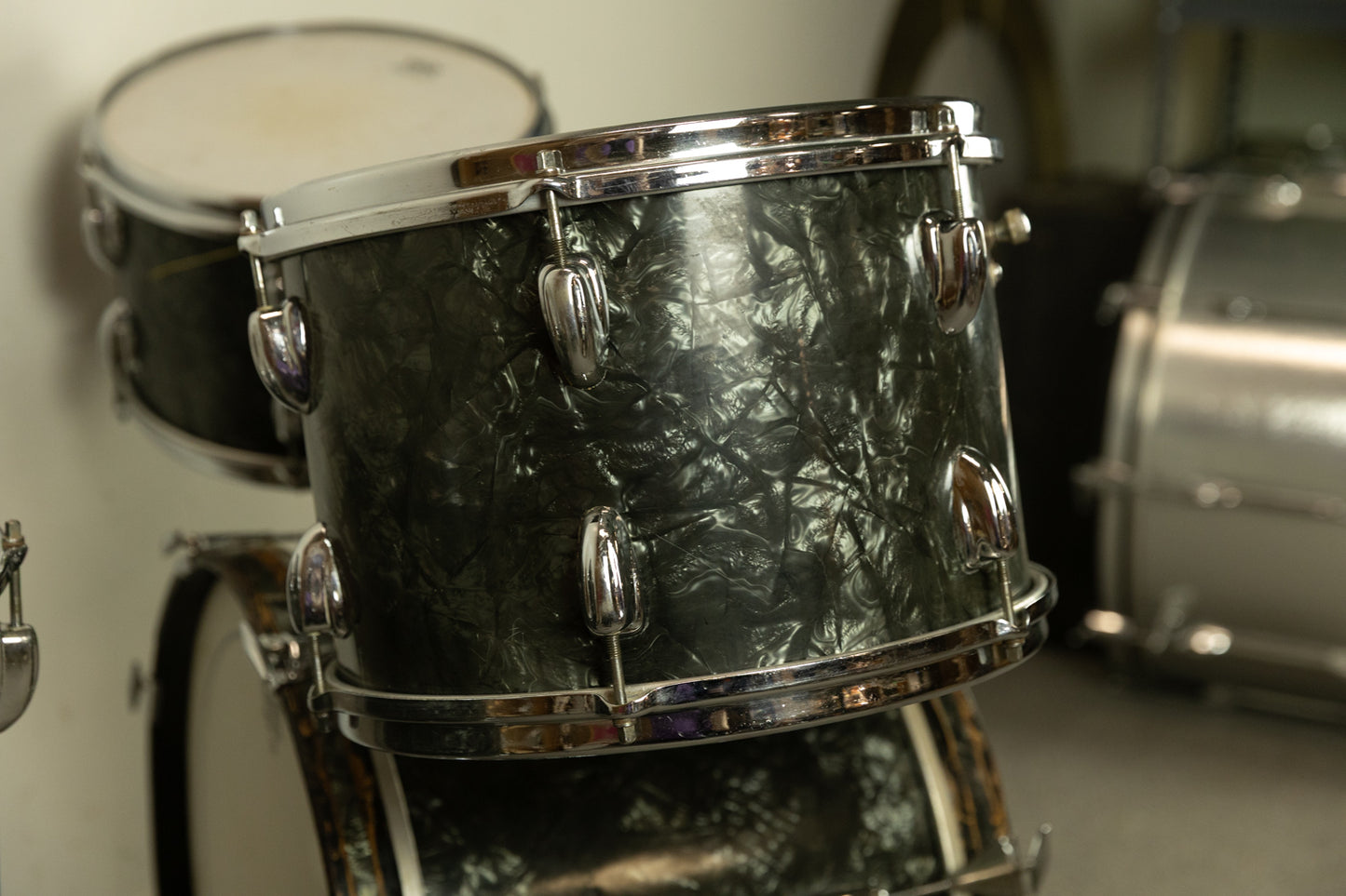 1962 Slingerland Black Diamond Pearl "Double Rail" Drum Set