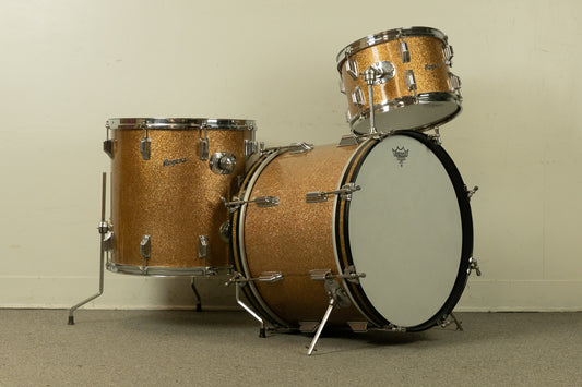 1960s Rogers Champagne Sparkle 14x20 8x12 and 16x16 Drum Set