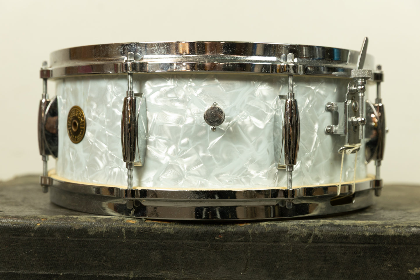 1960s Gretsch 5.5x14 White Marine Pearl Mode 4103 Snare Drum