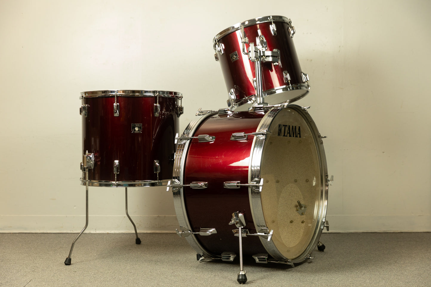 1980s Tama Imperialstar Wine Red 14x26 14x15 and 16x18 Drum Set