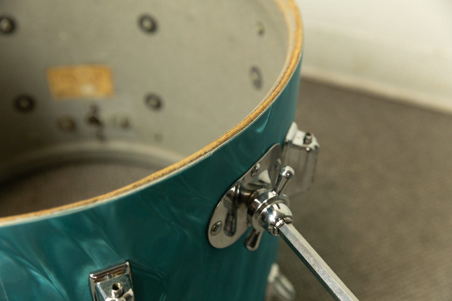 1960s Rogers Aqua Satin Flame Drum Set 14x18 14x14 and 8x12