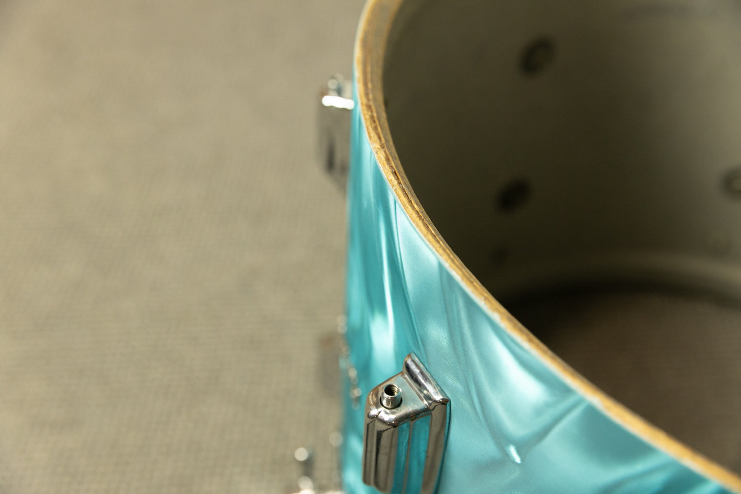 1960s Rogers Aqua Satin Flame Drum Set 14x18 14x14 and 8x12