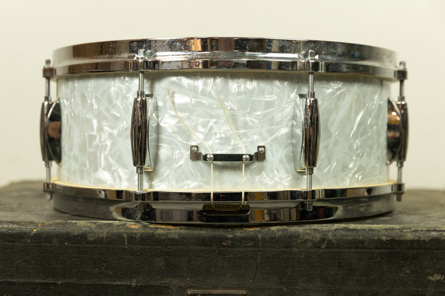 1960s Gretsch 5.5x14 White Marine Pearl Mode 4103 Snare Drum