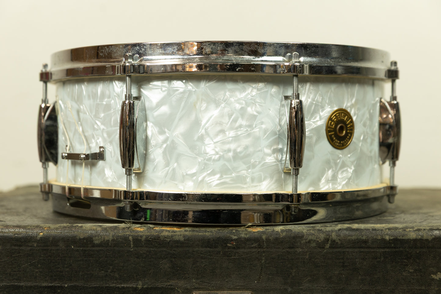 1960s Gretsch 5.5x14 White Marine Pearl Mode 4103 Snare Drum