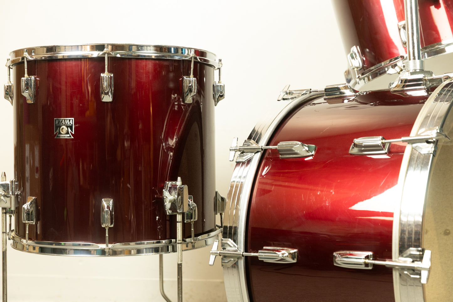 1980s Tama Imperialstar Wine Red 14x26 14x15 and 16x18 Drum Set