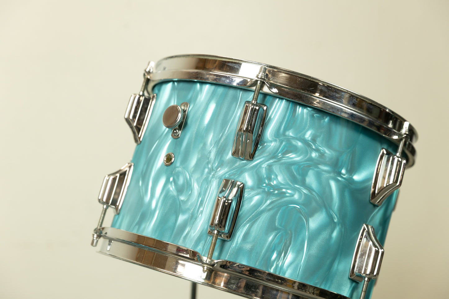 1960s Rogers Aqua Satin Flame Drum Set 14x18 14x14 and 8x12