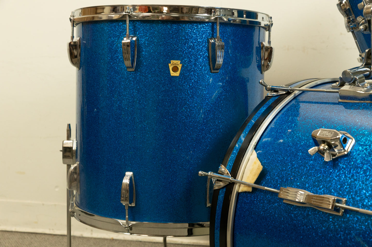 1960s Ludwig Blue Sparkle 14x20 8x12 and 16x16 Drum Set