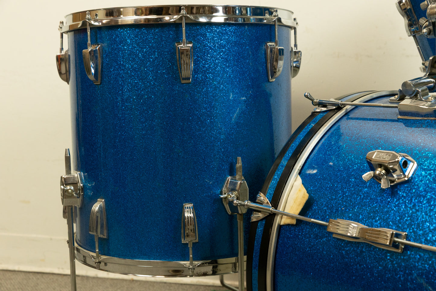 1960s Ludwig Blue Sparkle 14x20 8x12 and 16x16 Drum Set