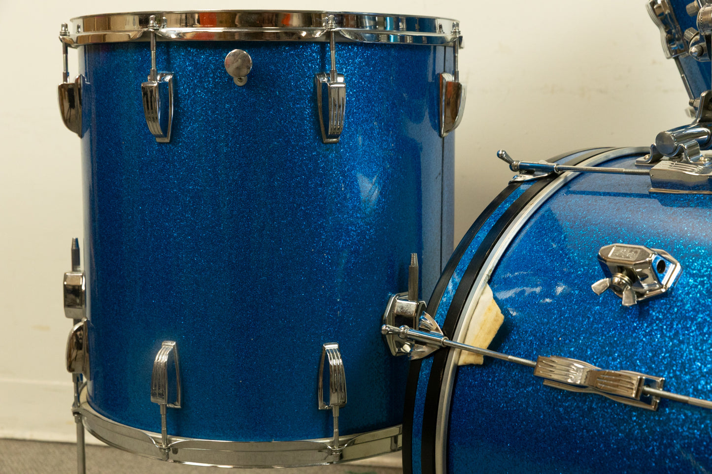 1960s Ludwig Blue Sparkle 14x20 8x12 and 16x16 Drum Set