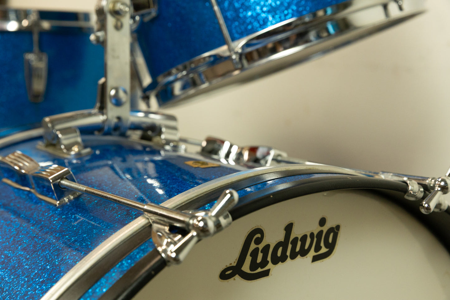 1960s Ludwig Blue Sparkle 14x20 8x12 and 16x16 Drum Set