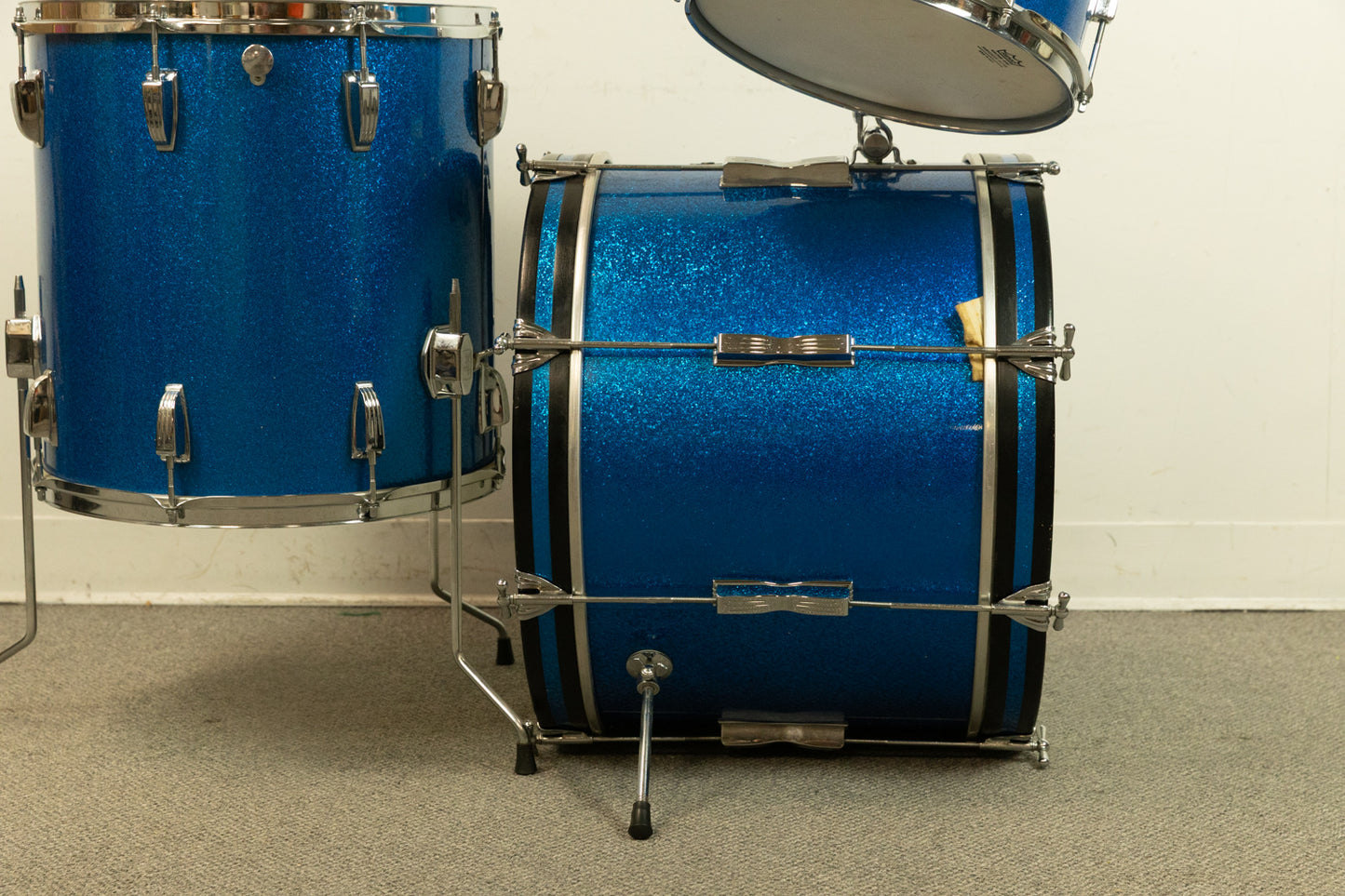 1960s Ludwig Blue Sparkle 14x20 8x12 and 16x16 Drum Set