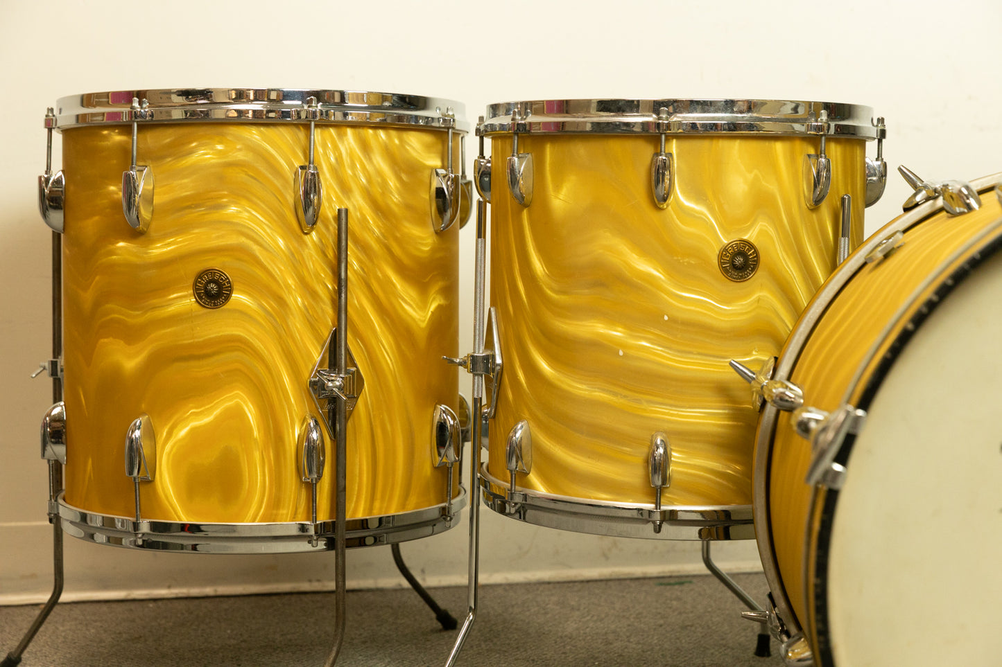 1960s Gretsch Gold Satin Flame "Double Bass" Drum Set