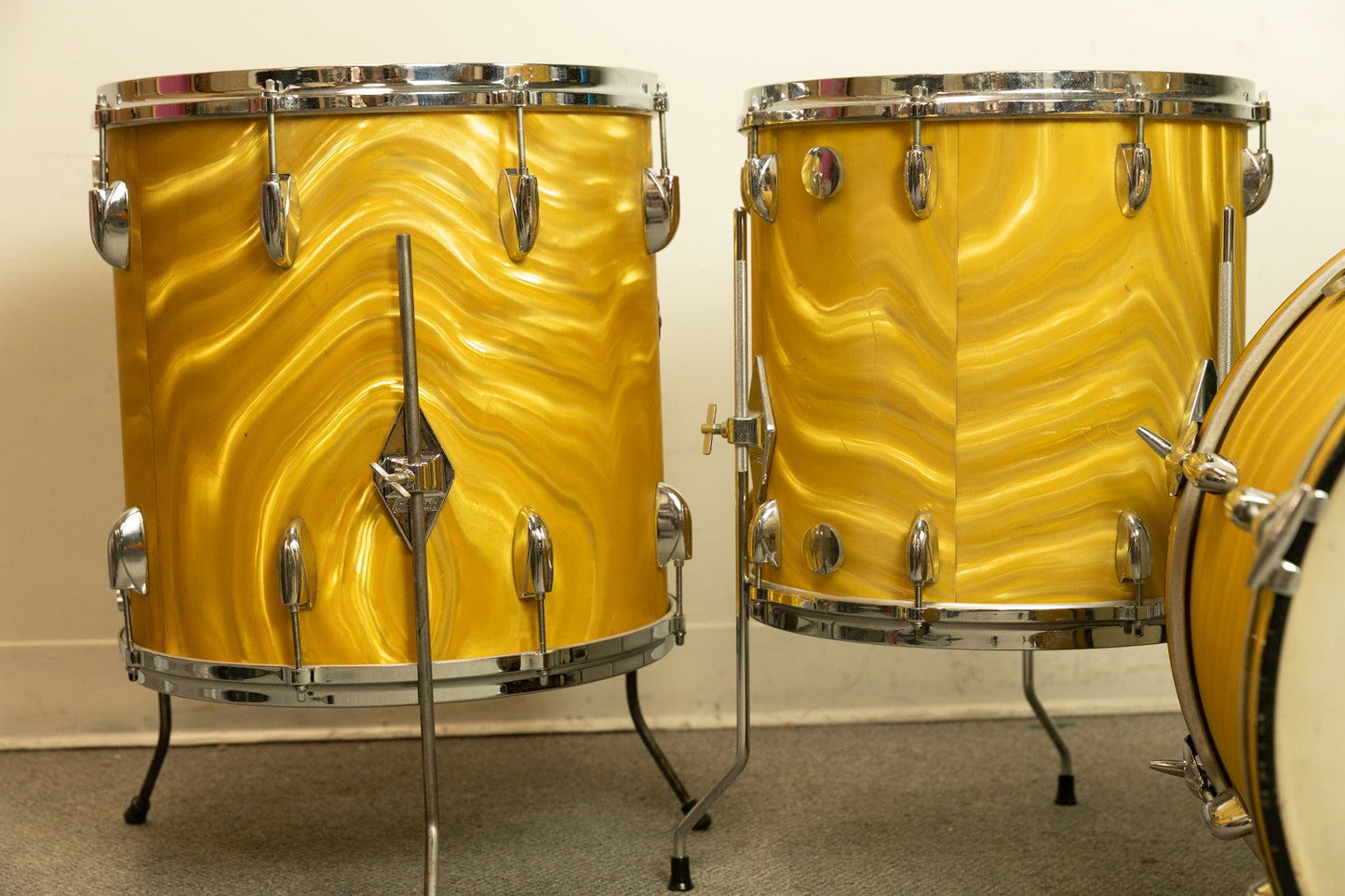 1960s Gretsch Gold Satin Flame "Double Bass" Drum Set