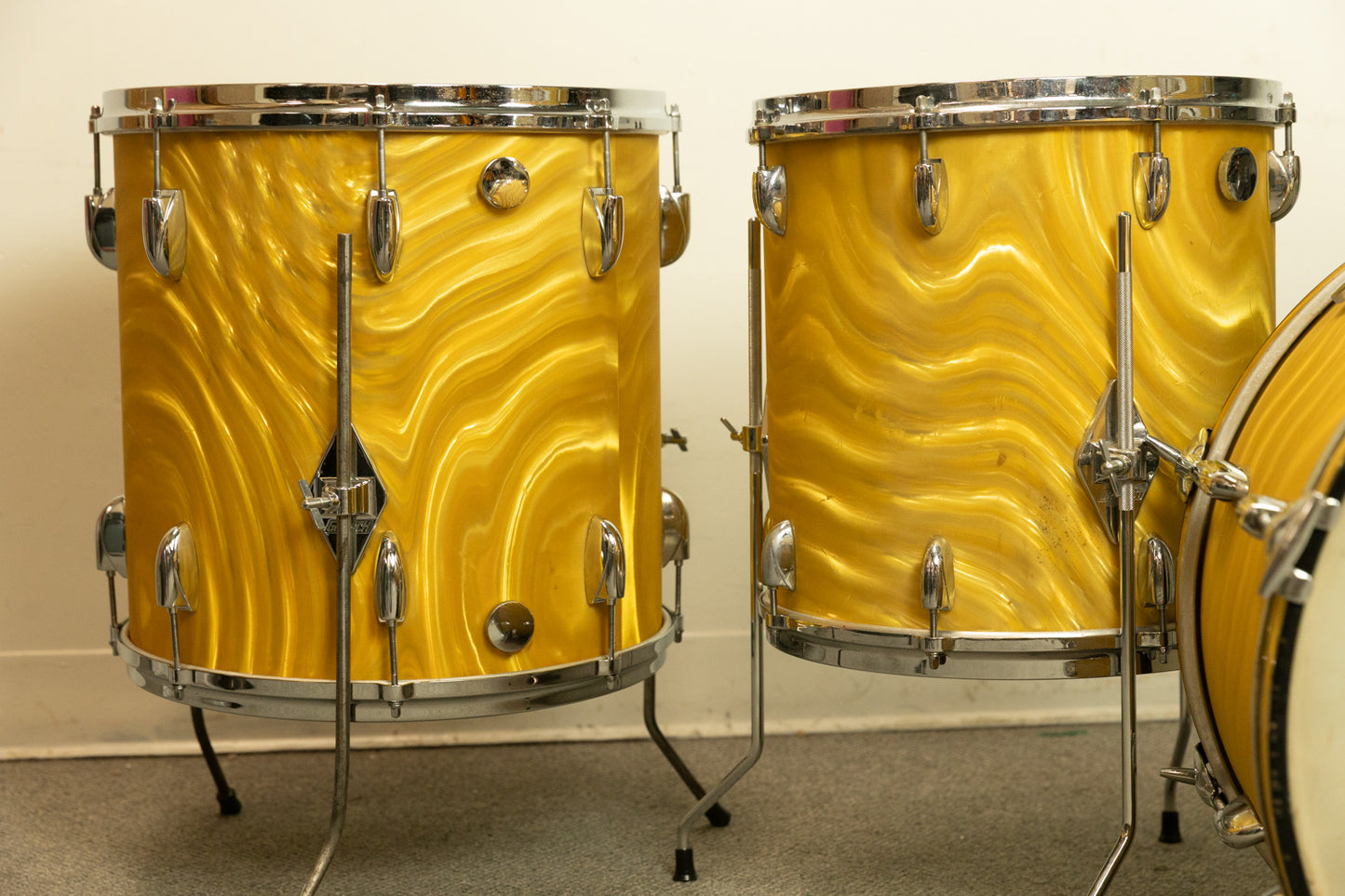 1960s Gretsch Gold Satin Flame "Double Bass" Drum Set