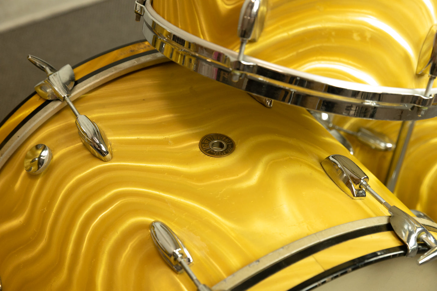 1960s Gretsch Gold Satin Flame "Double Bass" Drum Set