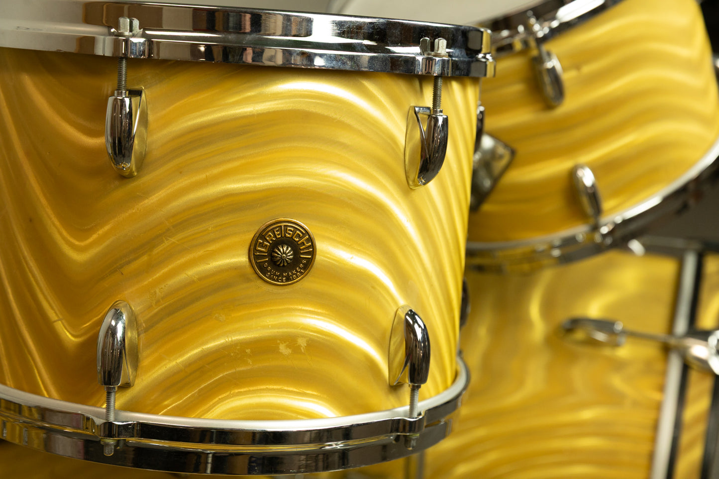 1960s Gretsch Gold Satin Flame "Double Bass" Drum Set