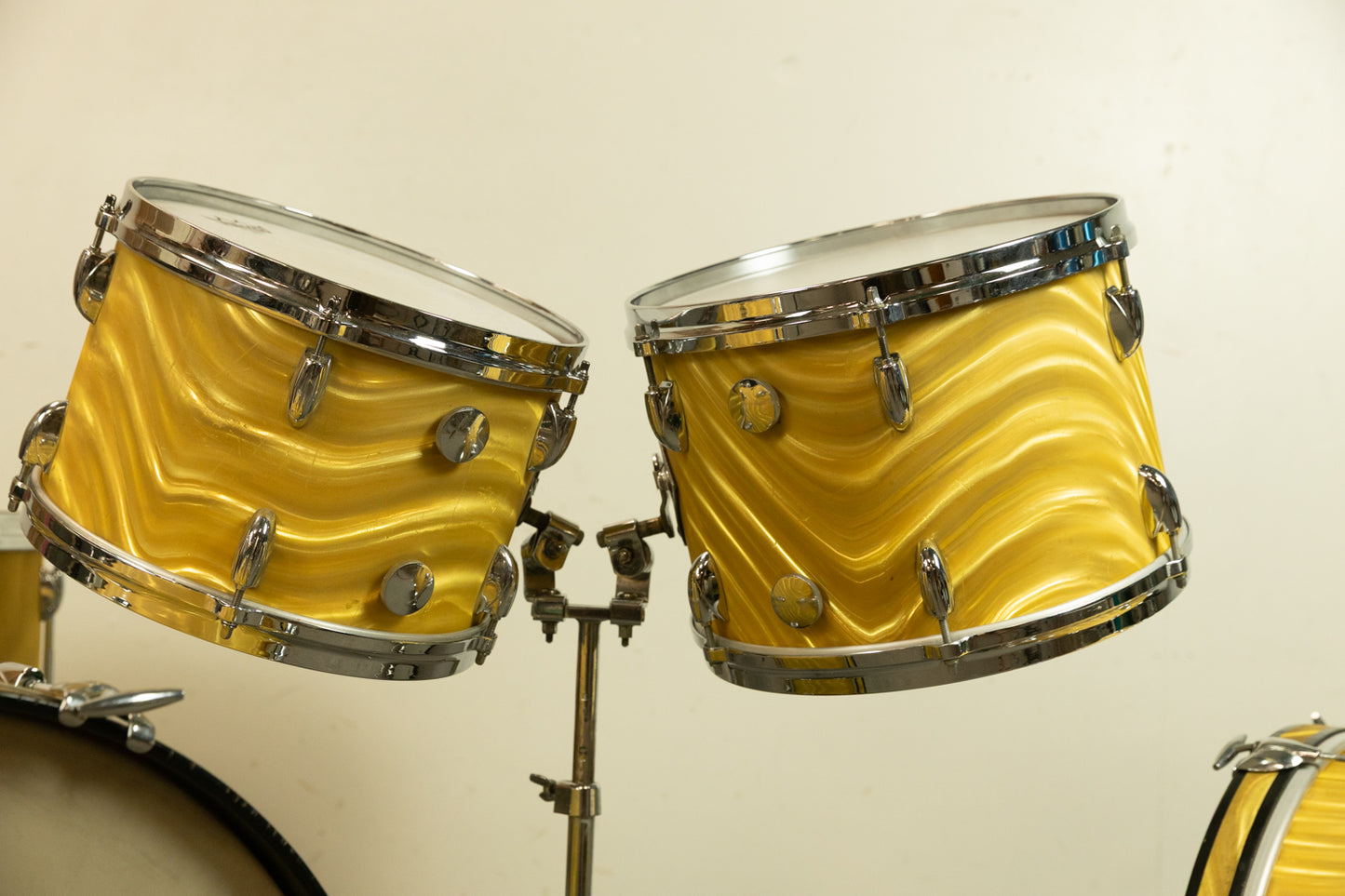 1960s Gretsch Gold Satin Flame "Double Bass" Drum Set