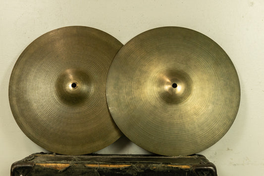 1970s Zildjian A 14" Hollow Logo New Beat Hi Hat Cymbals 893g 1391g