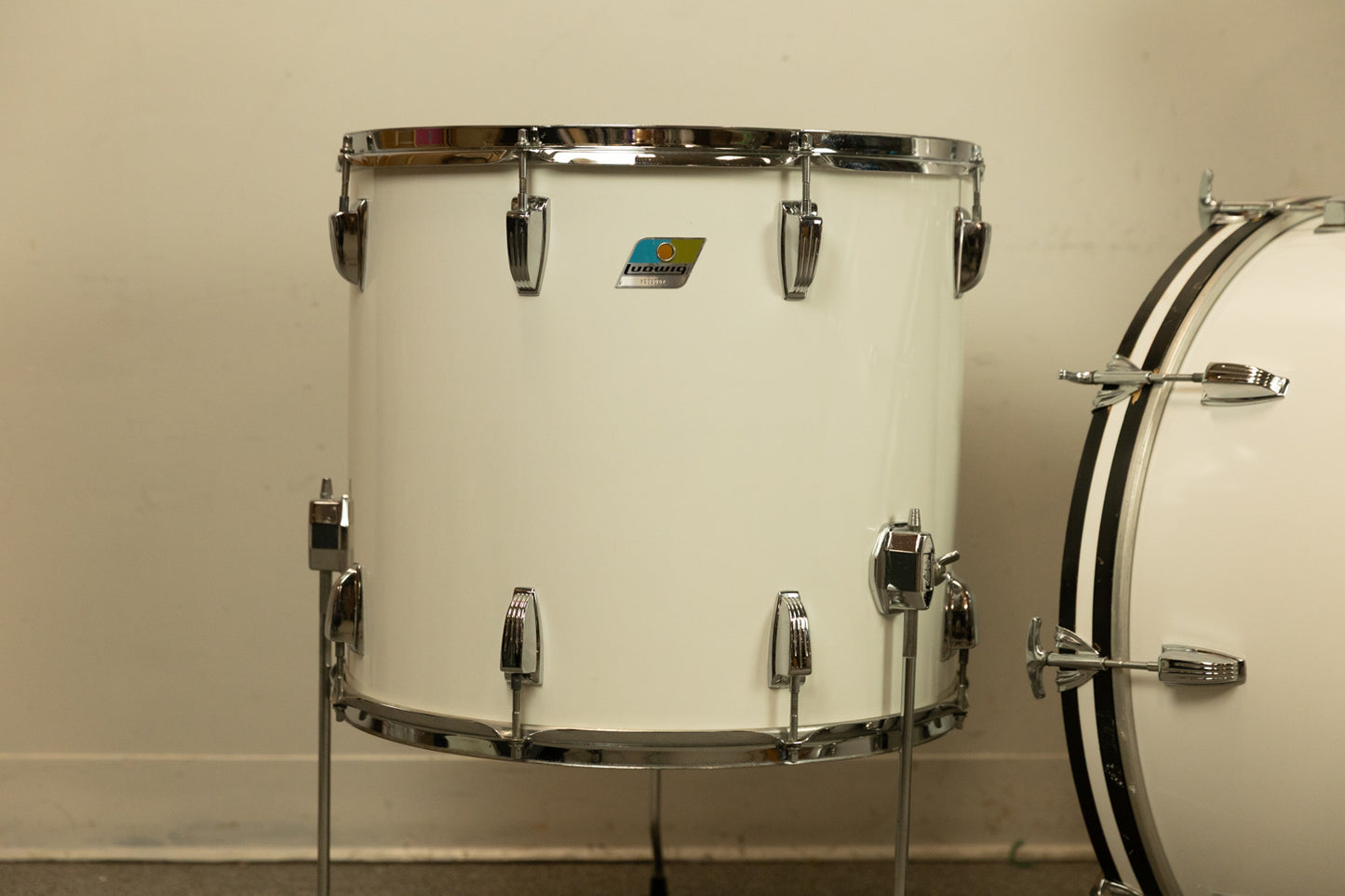 1970s Ludwig White Cortex 14x24 12x15 and 16x18 Drum Set