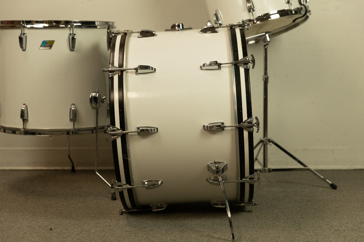 1970s Ludwig White Cortex 14x24 12x15 and 16x18 Drum Set