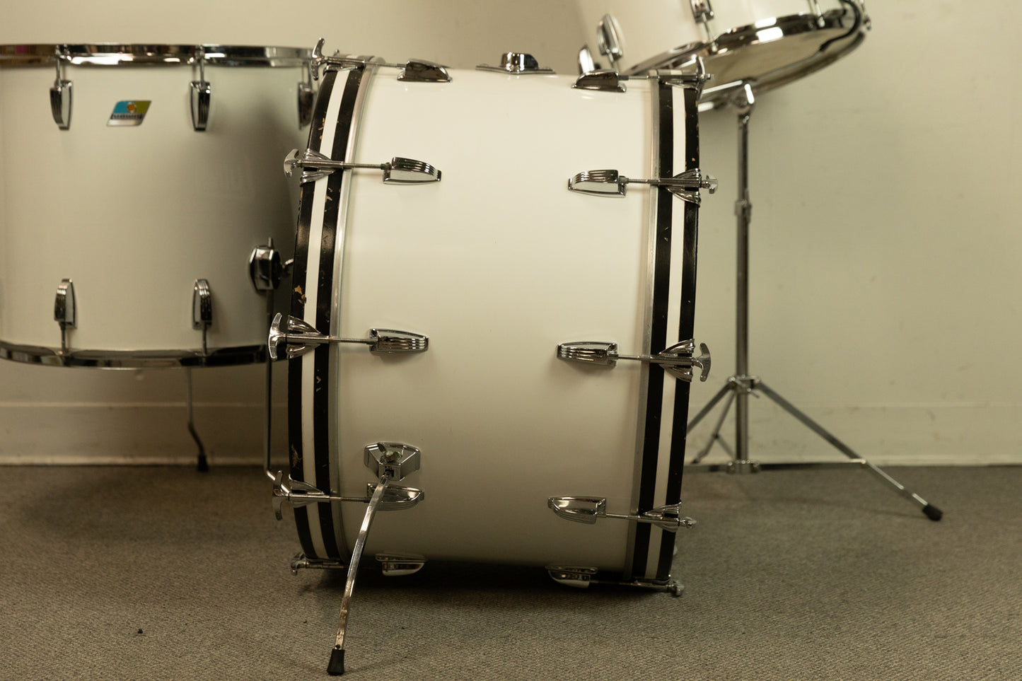 1970s Ludwig White Cortex 14x24 12x15 and 16x18 Drum Set