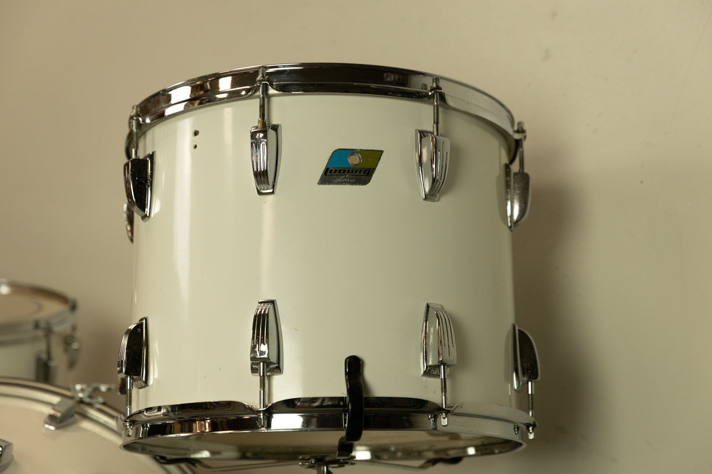 1970s Ludwig White Cortex 14x24 12x15 and 16x18 Drum Set