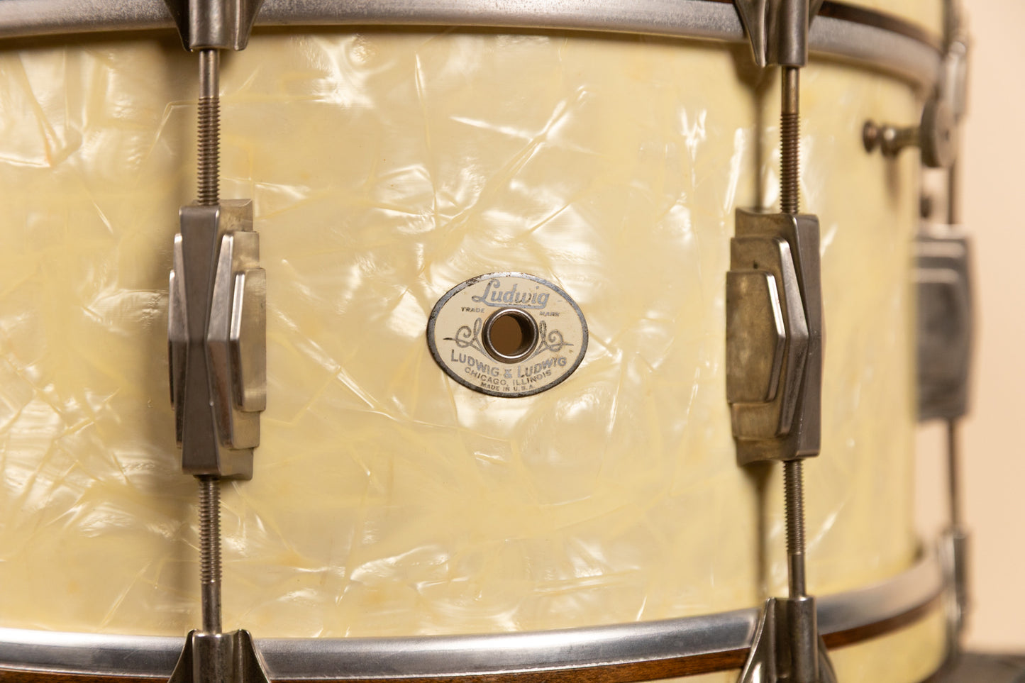 1938 Ludwig & Ludwig 7x14 Standard Swing Avalon Pearl Snare Drum
