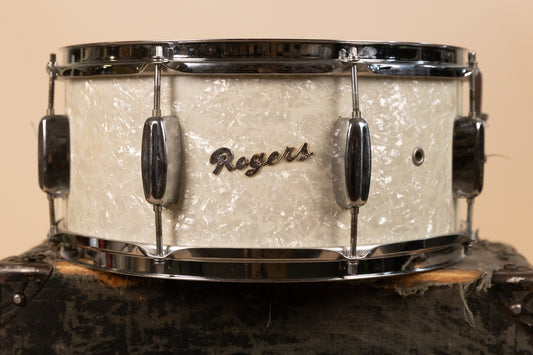 1959 Rogers 6.5x14 "Pirate Badge" Holiday White Marine Pearl Snare Drum