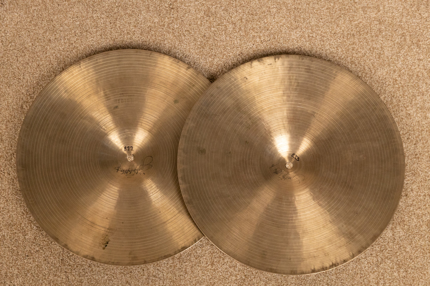 Vintage Zildjian 14" K Istanbul Intermediate Stamp Hi Hat Cymbals 833g 877g