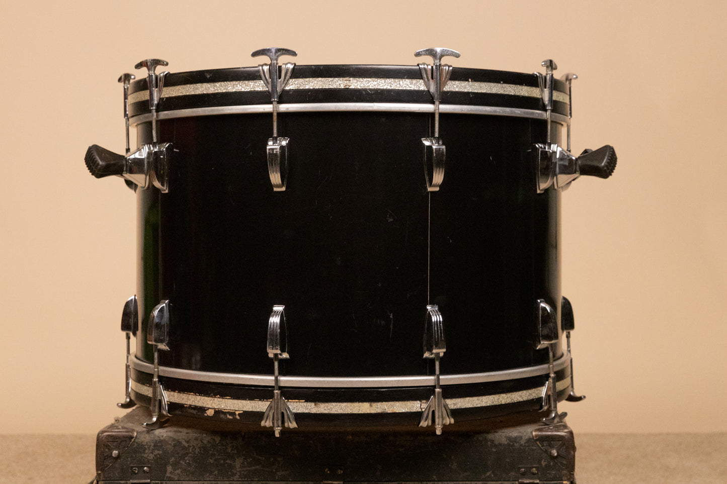 1980s Ludwig 14x24 Black Cortex Bass Drum