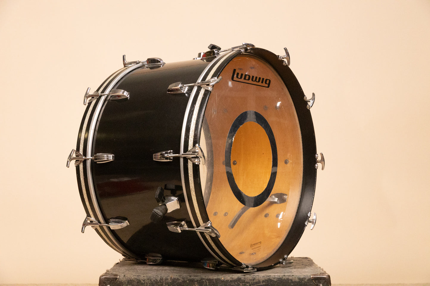 1980s Ludwig 14x24 Black Cortex Bass Drum