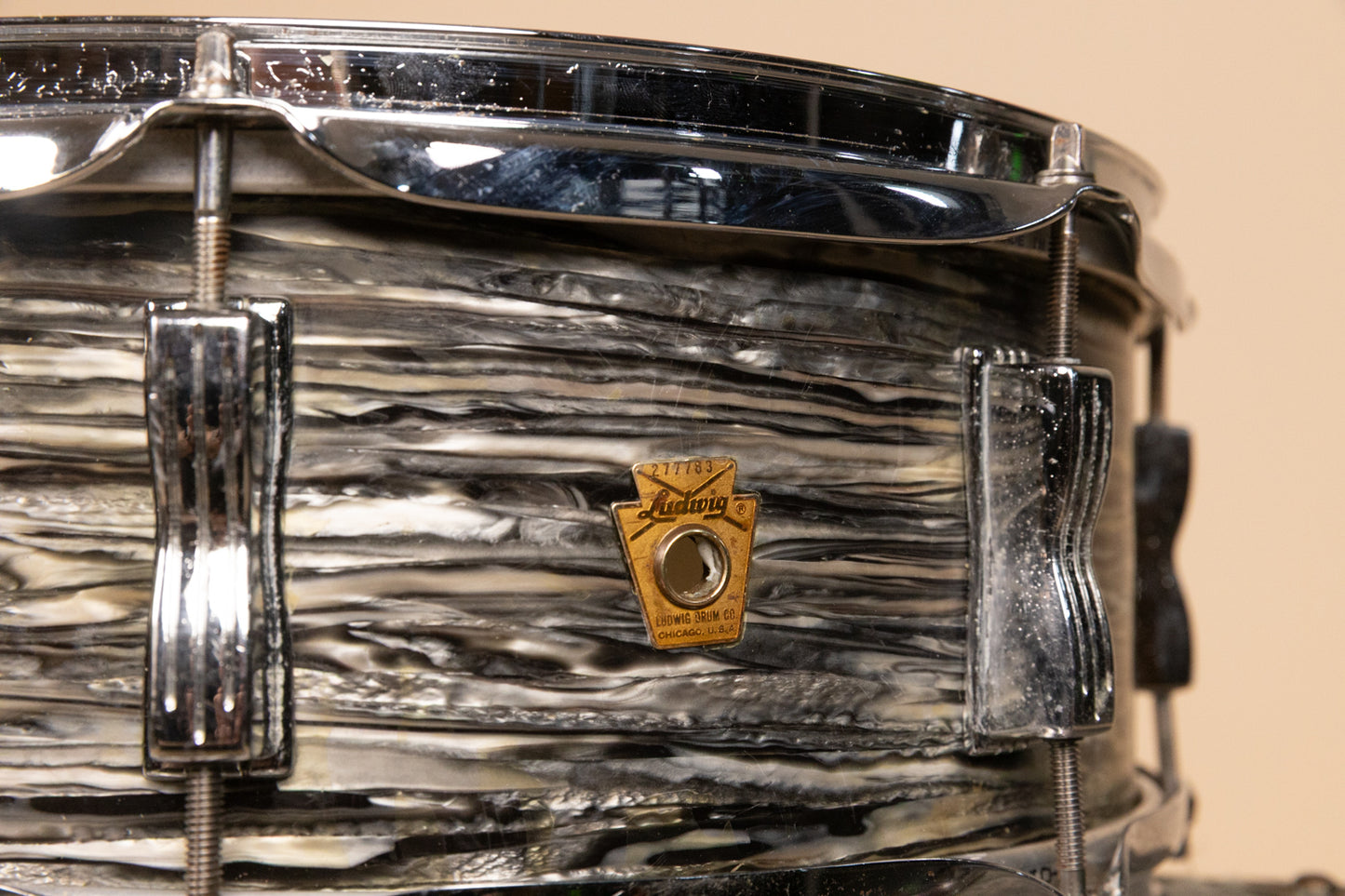 1960s Ludwig 5.5x14 Oyster Black Pearl Jazz Festival