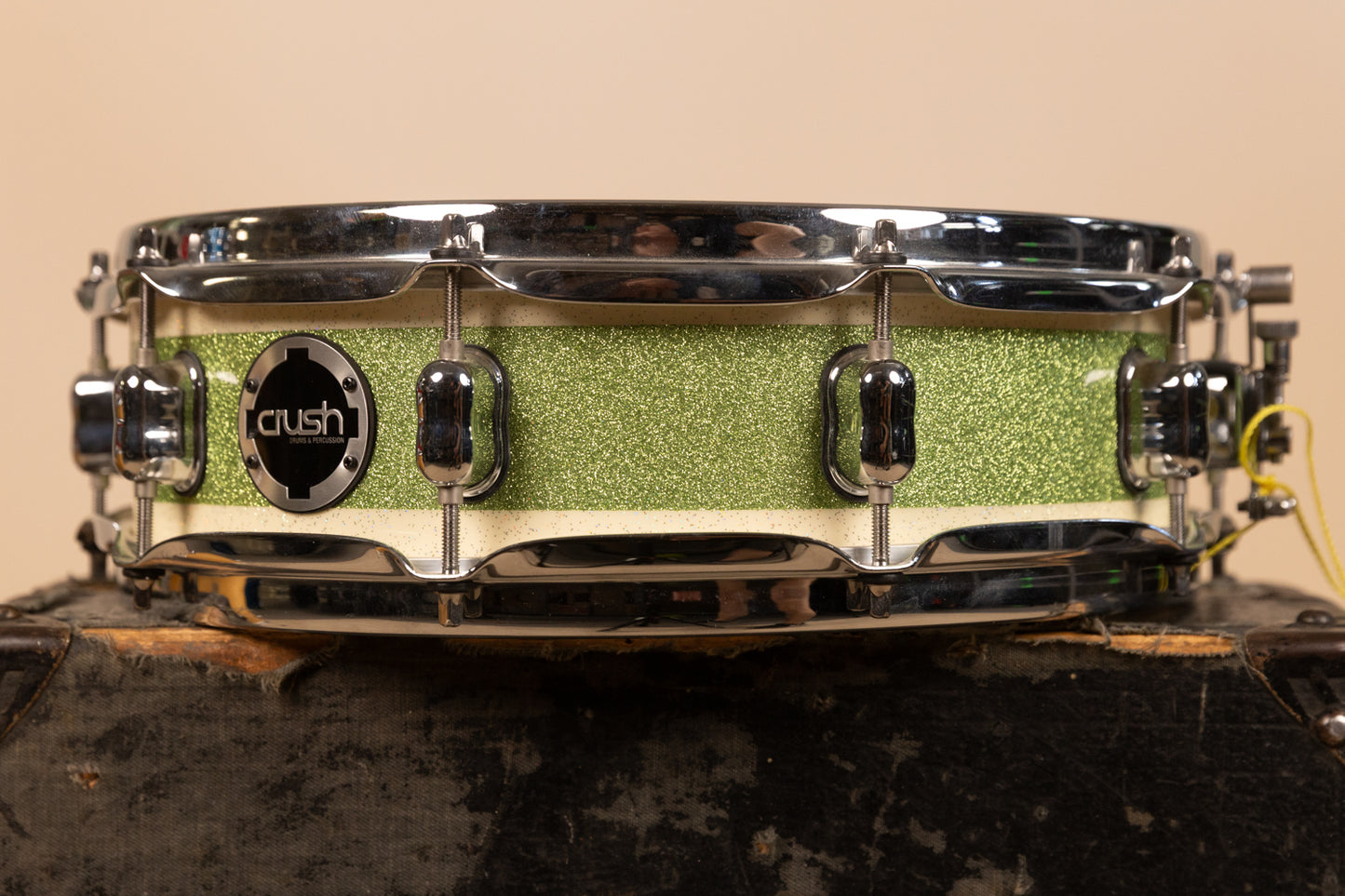Crush Drums 4x14 Sublime E3 White and Lime Stripe Snare Drum