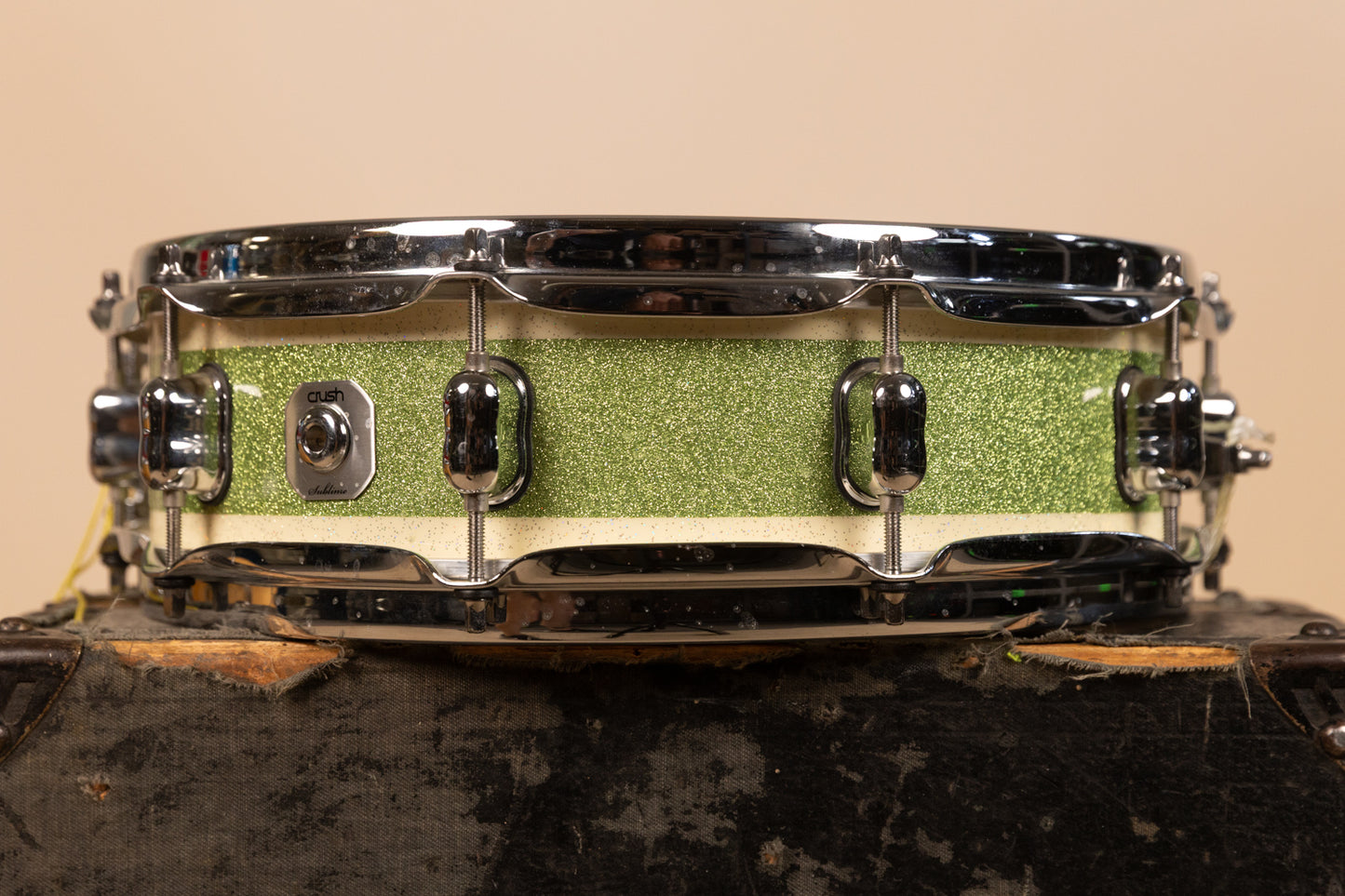Crush Drums 4x14 Sublime E3 White and Lime Stripe Snare Drum