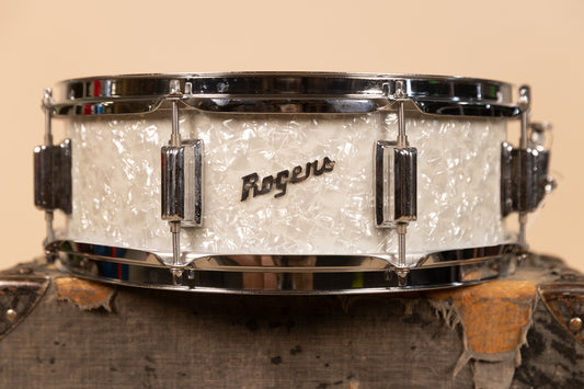 1960s Rogers 5x14 White Marine Pearl Tower Snare Drum