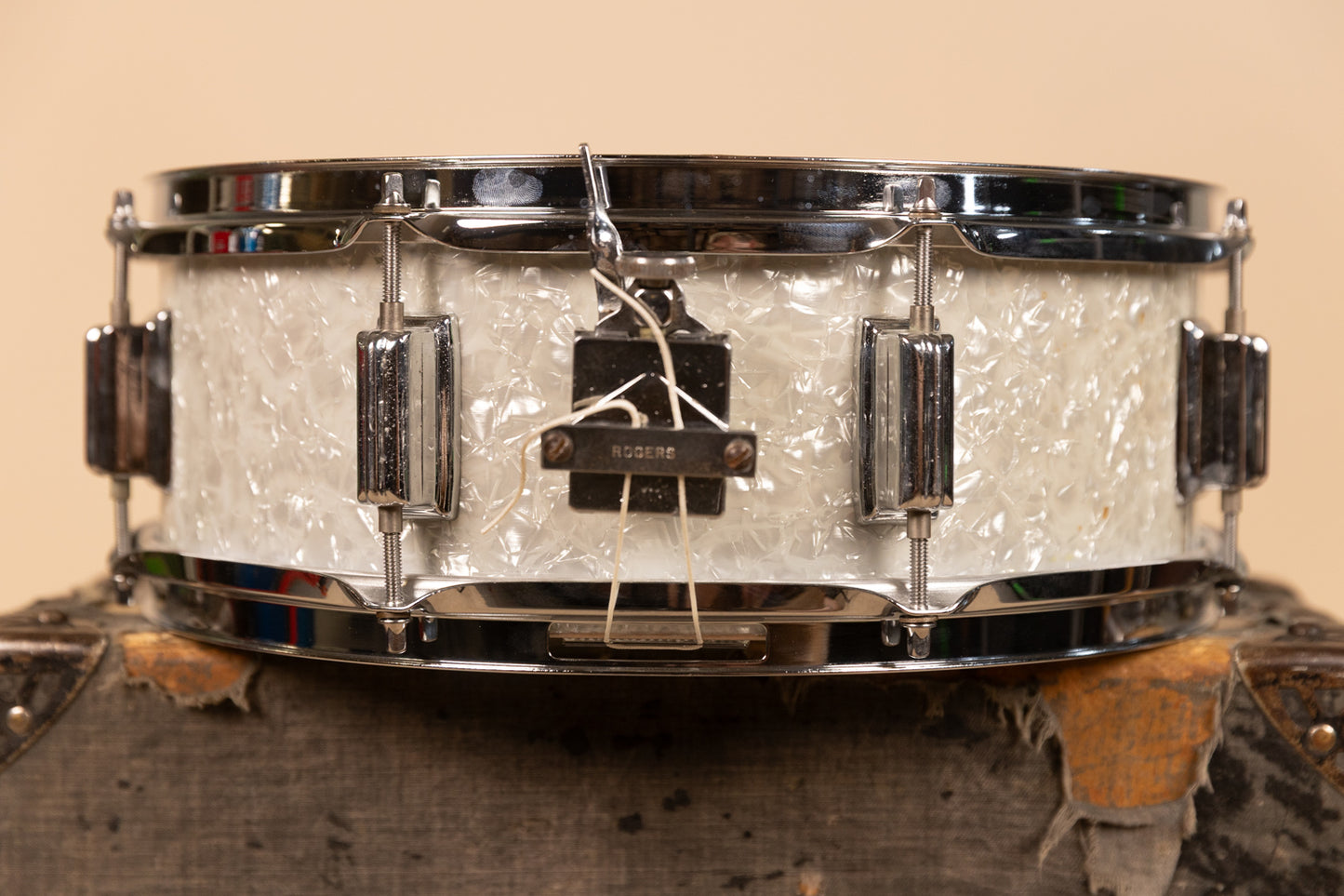1960s Rogers 5x14 White Marine Pearl Tower Snare Drum