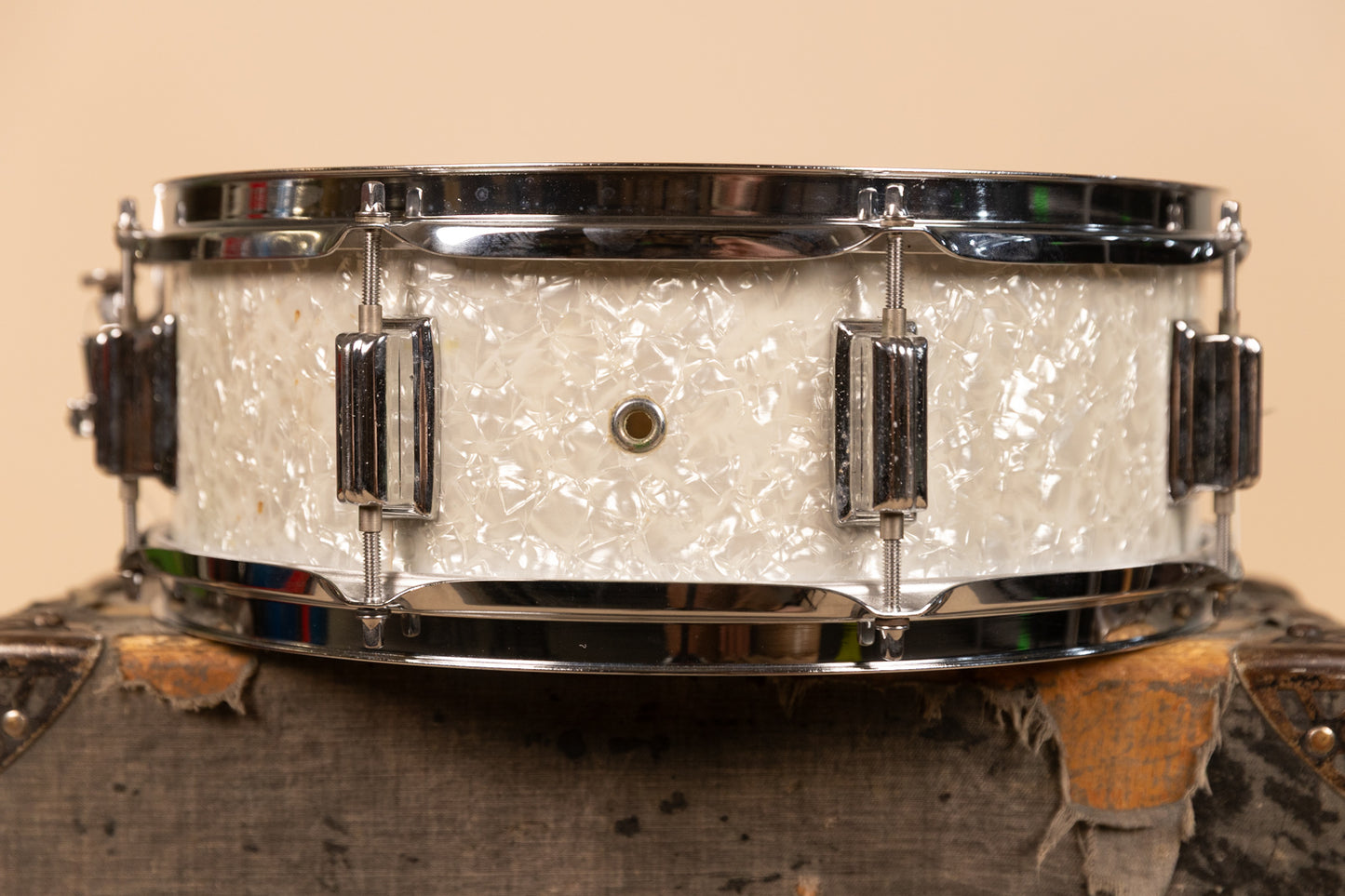 1960s Rogers 5x14 White Marine Pearl Tower Snare Drum