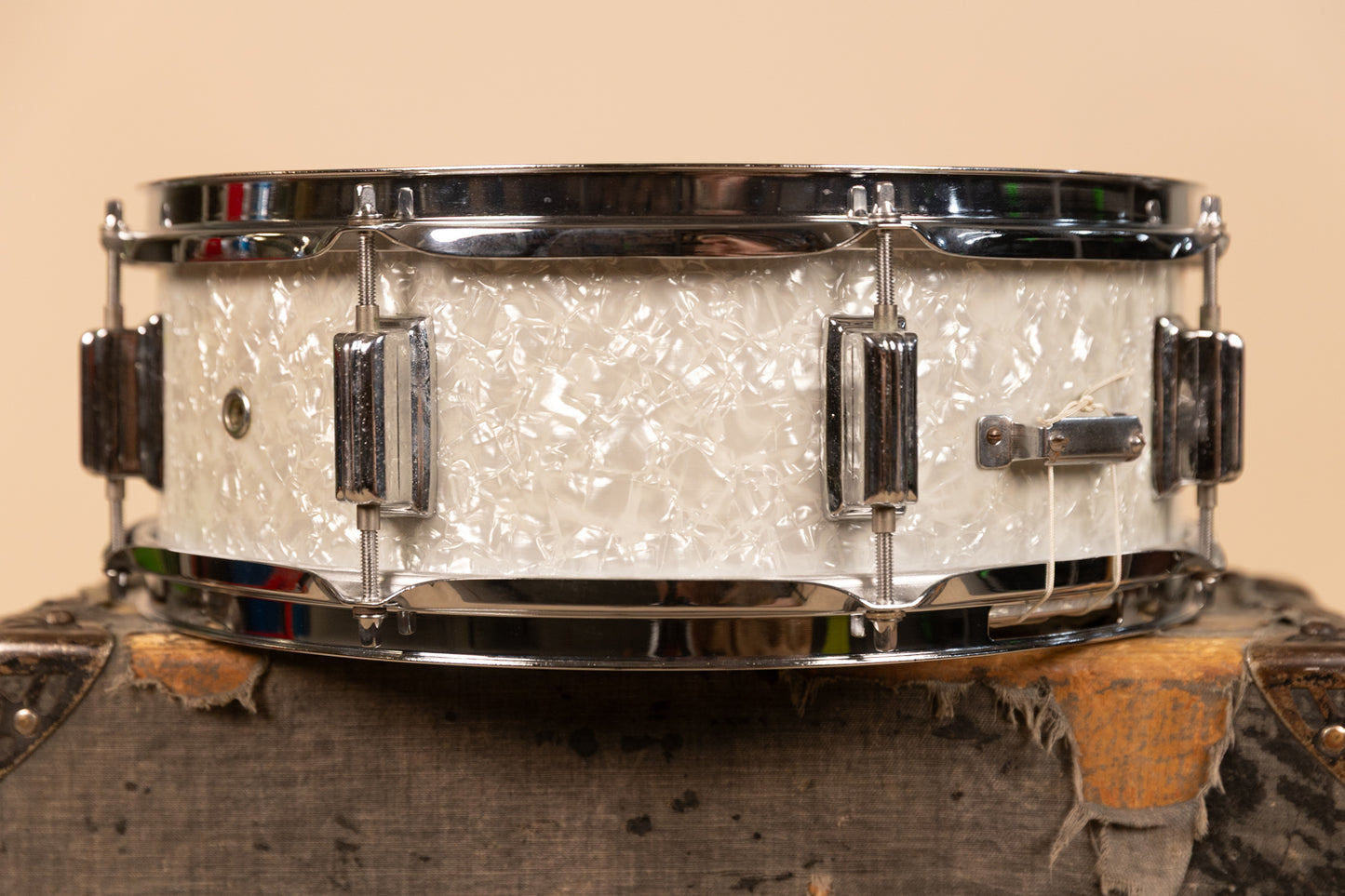 1960s Rogers 5x14 White Marine Pearl Tower Snare Drum