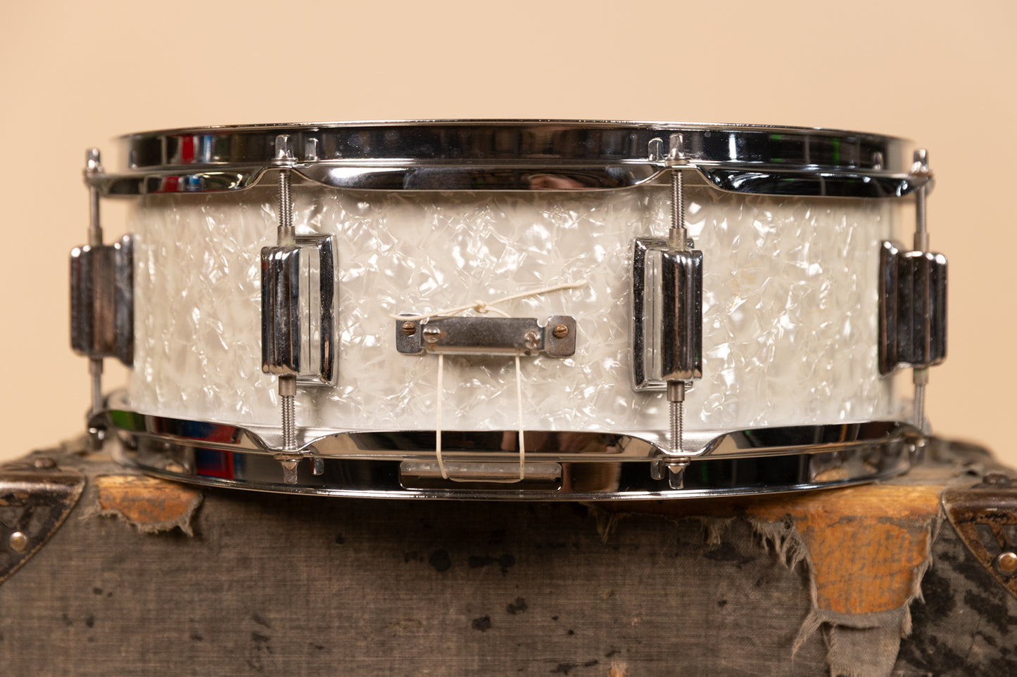 1960s Rogers 5x14 White Marine Pearl Tower Snare Drum