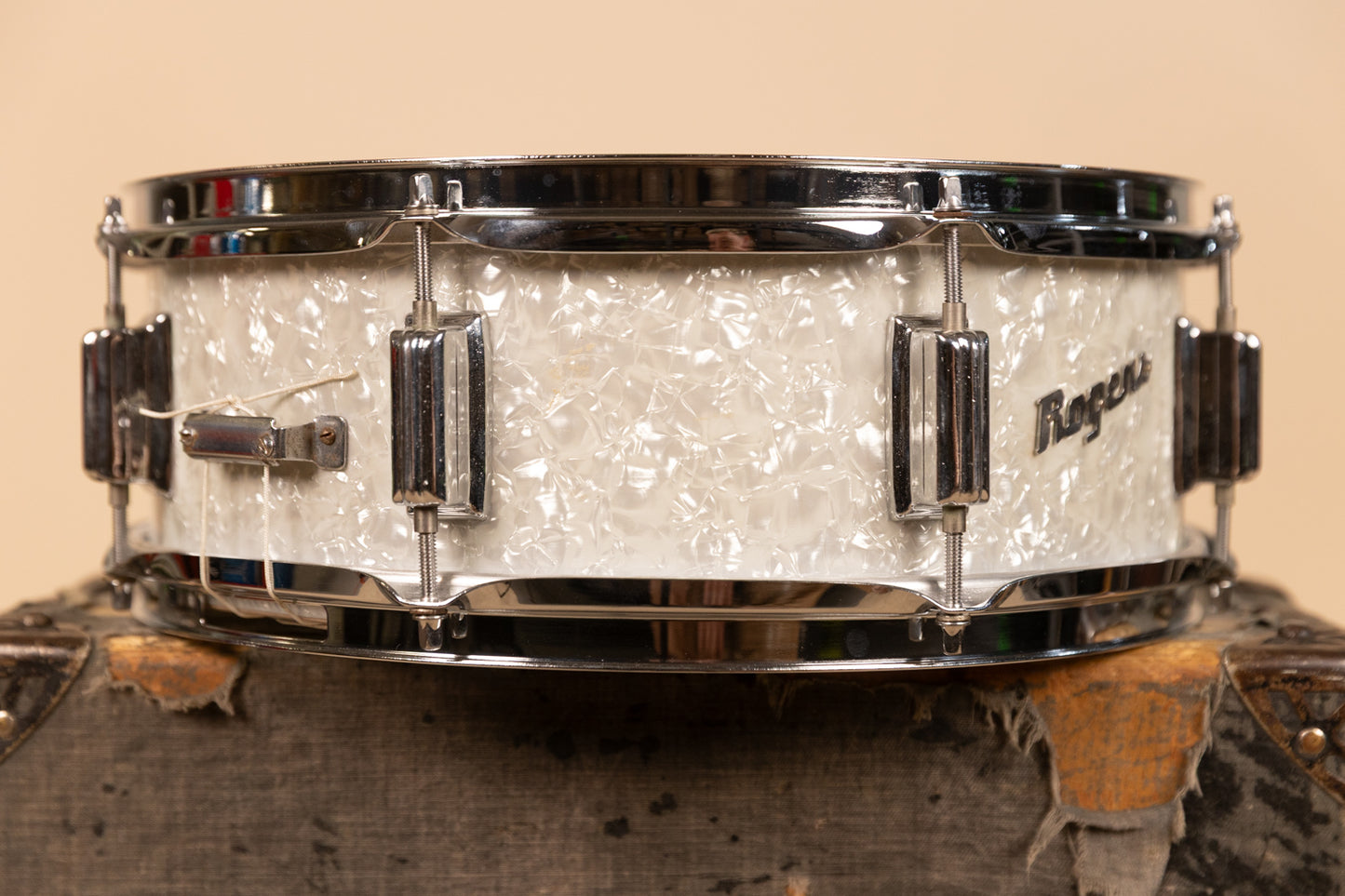 1960s Rogers 5x14 White Marine Pearl Tower Snare Drum