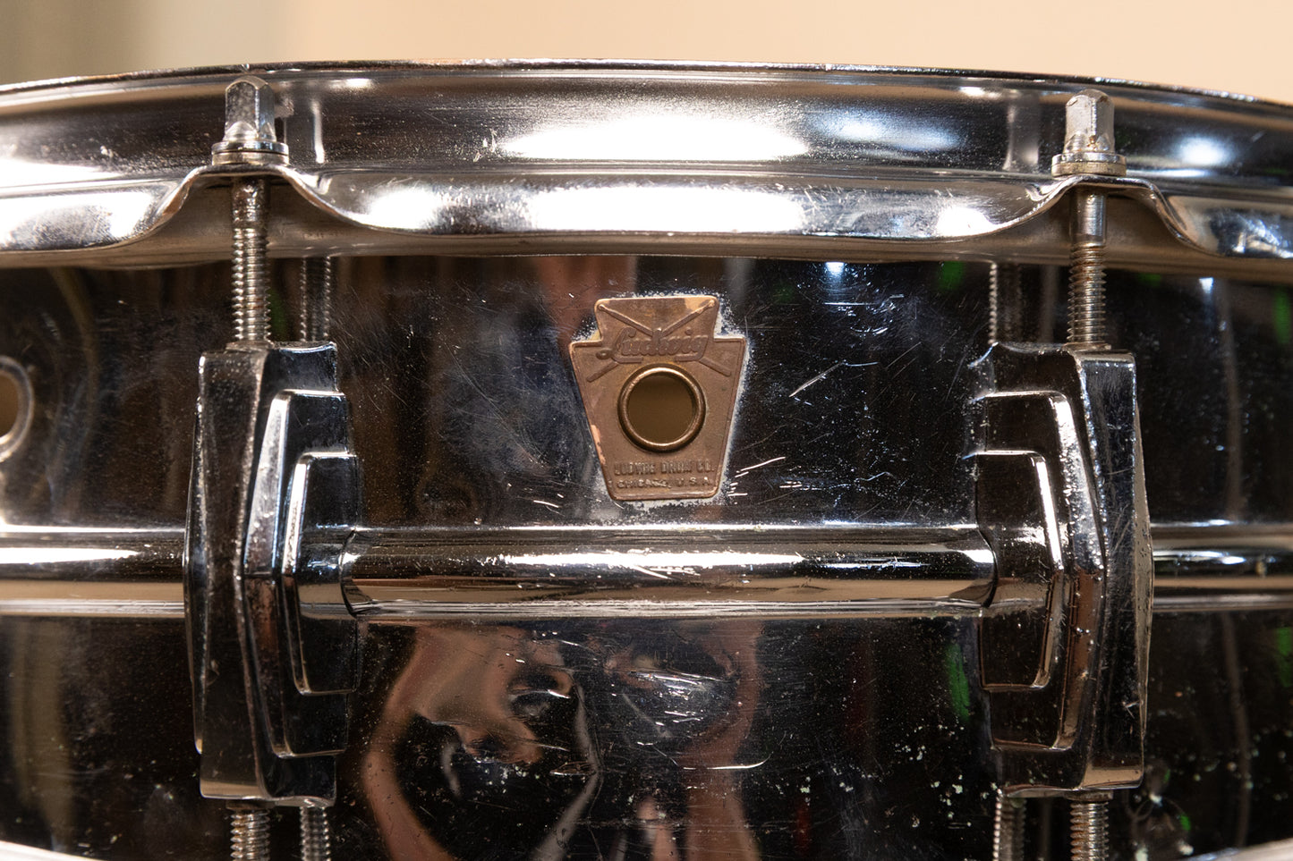 1960s Ludwig 5x14 Pre Serial Super 400 Chrome Over Brass Snare Drum