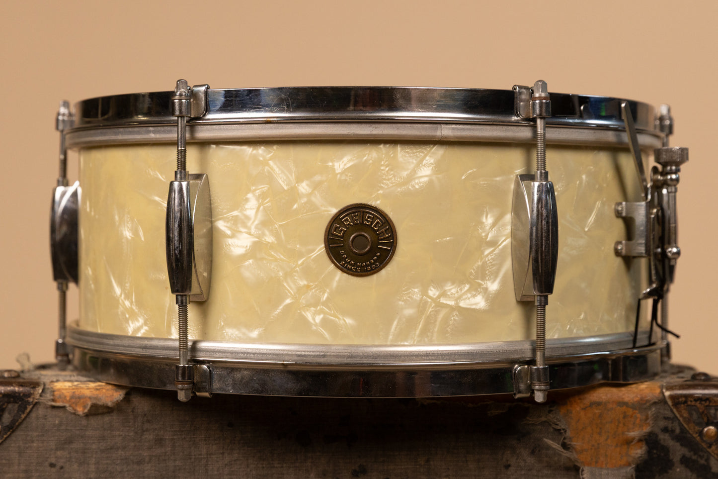 1960s Gretsch 5.5x14 Dixieland White Marine Pearl Snare Drum