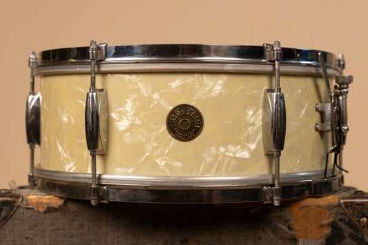 1960s Gretsch 5.5x14 Dixieland White Marine Pearl Snare Drum