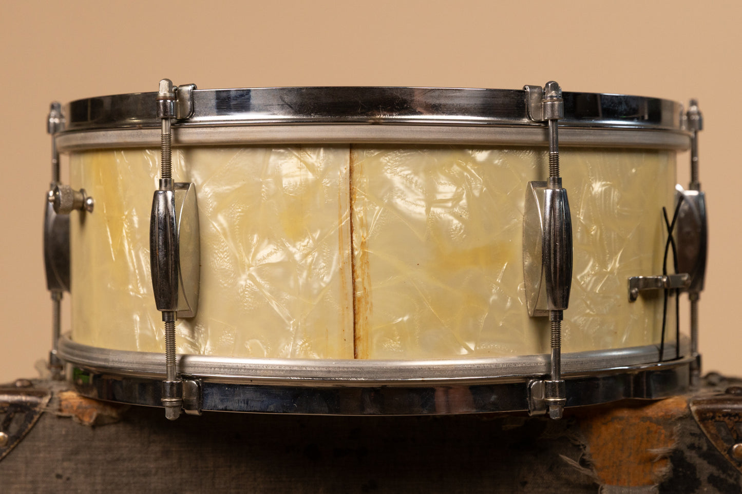 1960s Gretsch 5.5x14 Dixieland White Marine Pearl Snare Drum