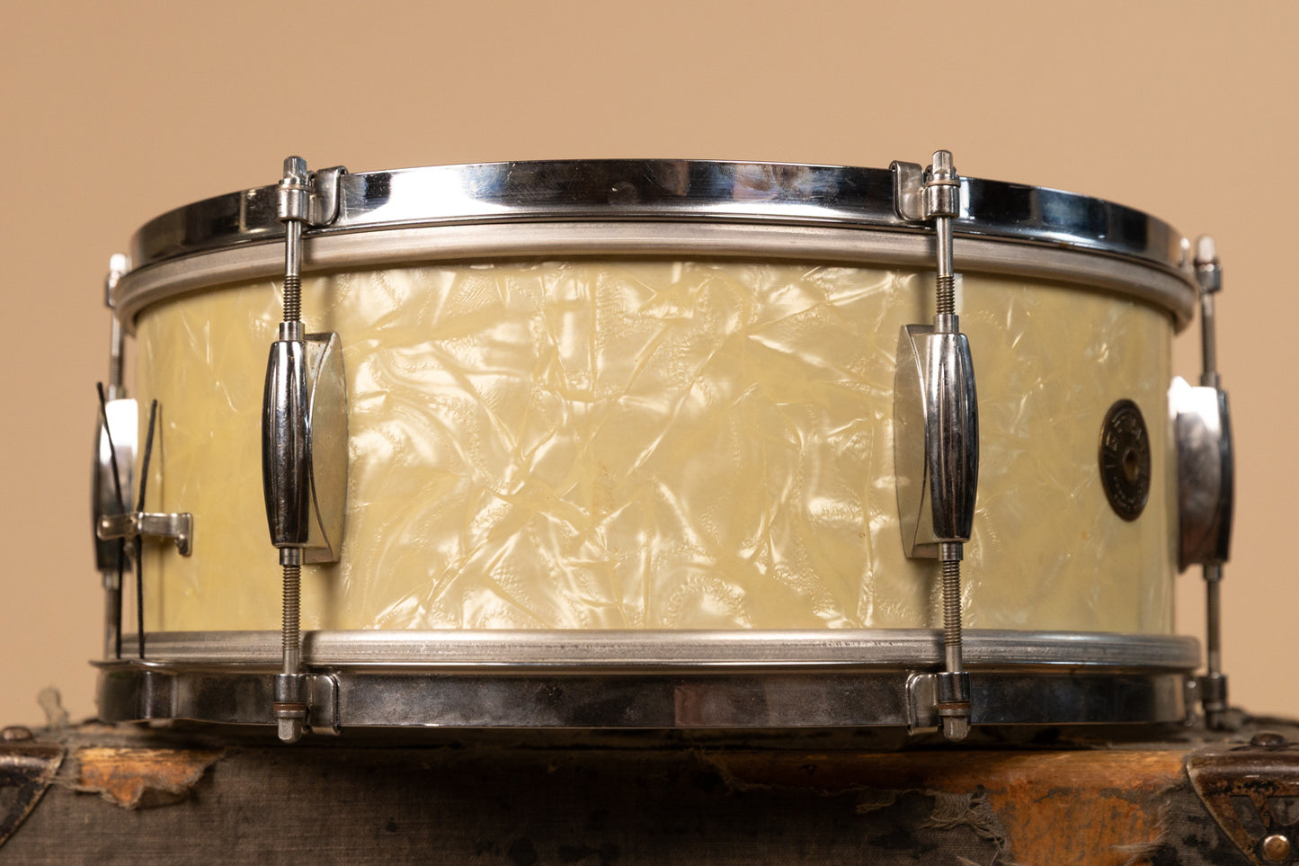 1960s Gretsch 5.5x14 Dixieland White Marine Pearl Snare Drum
