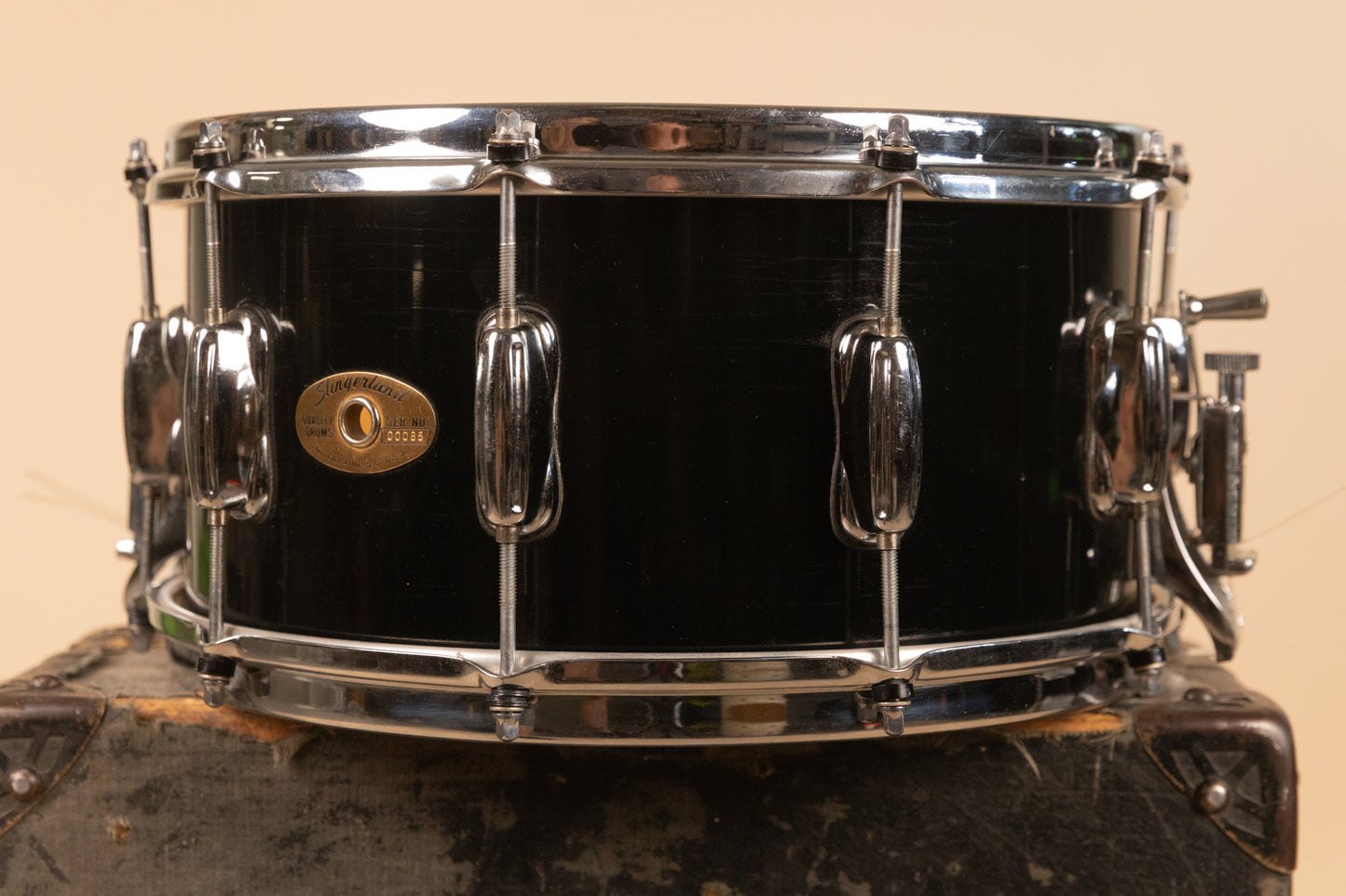 1990s Slingerland 7x14 Ridgeland Black Lacquer Snare Drum
