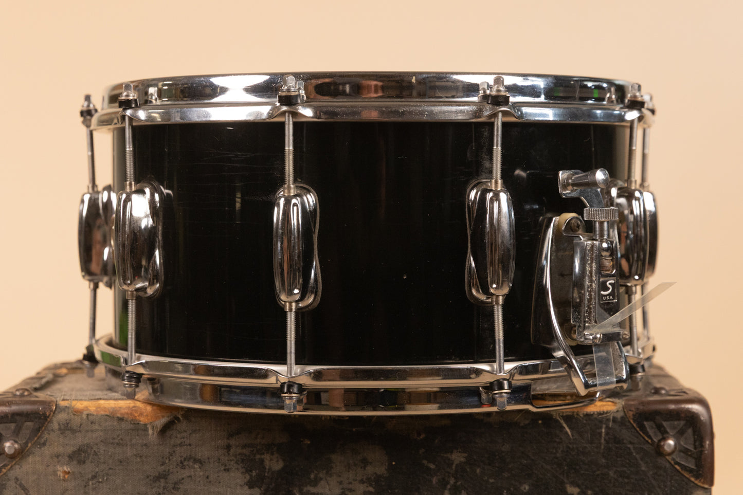 1990s Slingerland 7x14 Ridgeland Black Lacquer Snare Drum