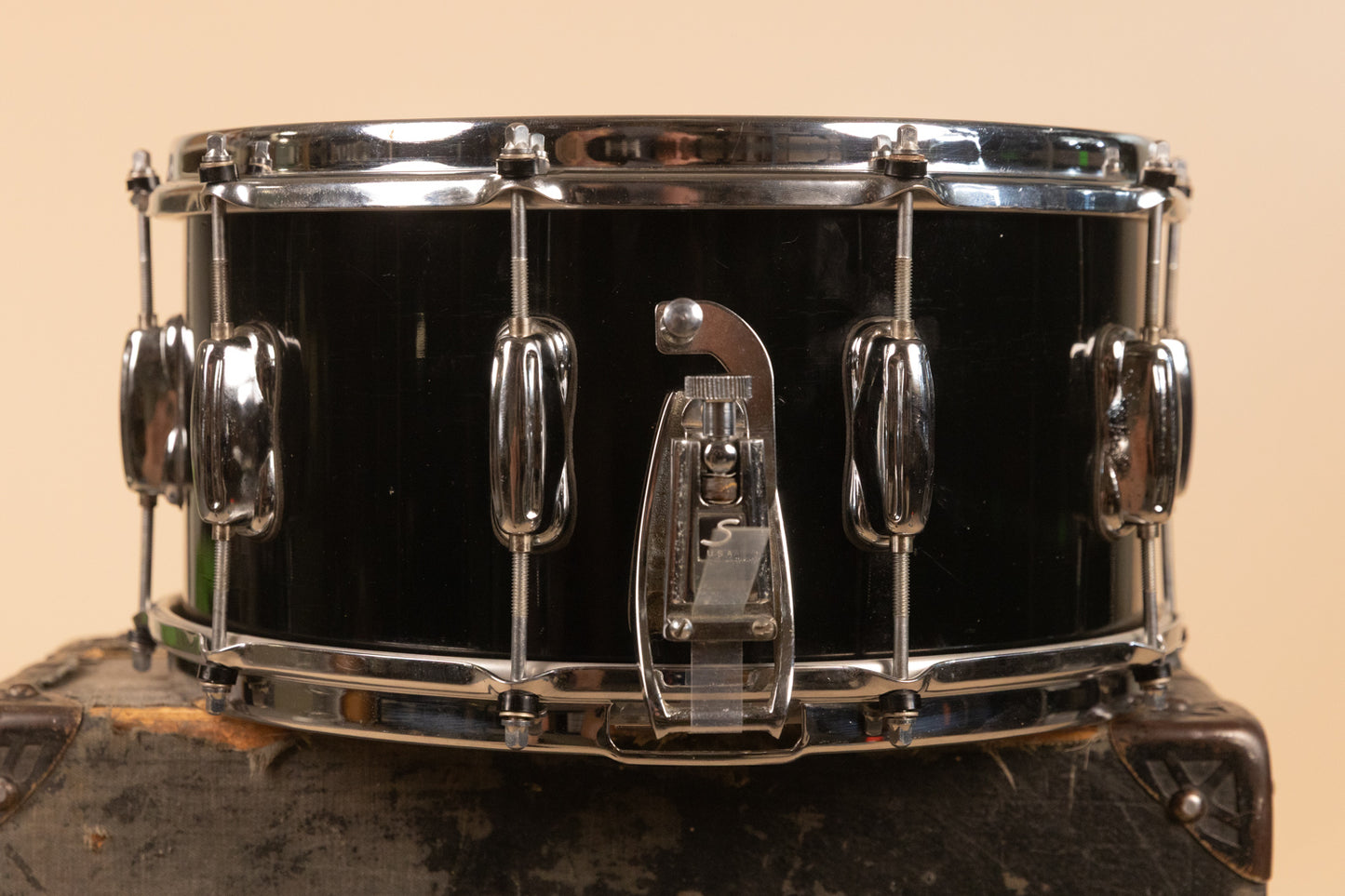 1990s Slingerland 7x14 Ridgeland Black Lacquer Snare Drum