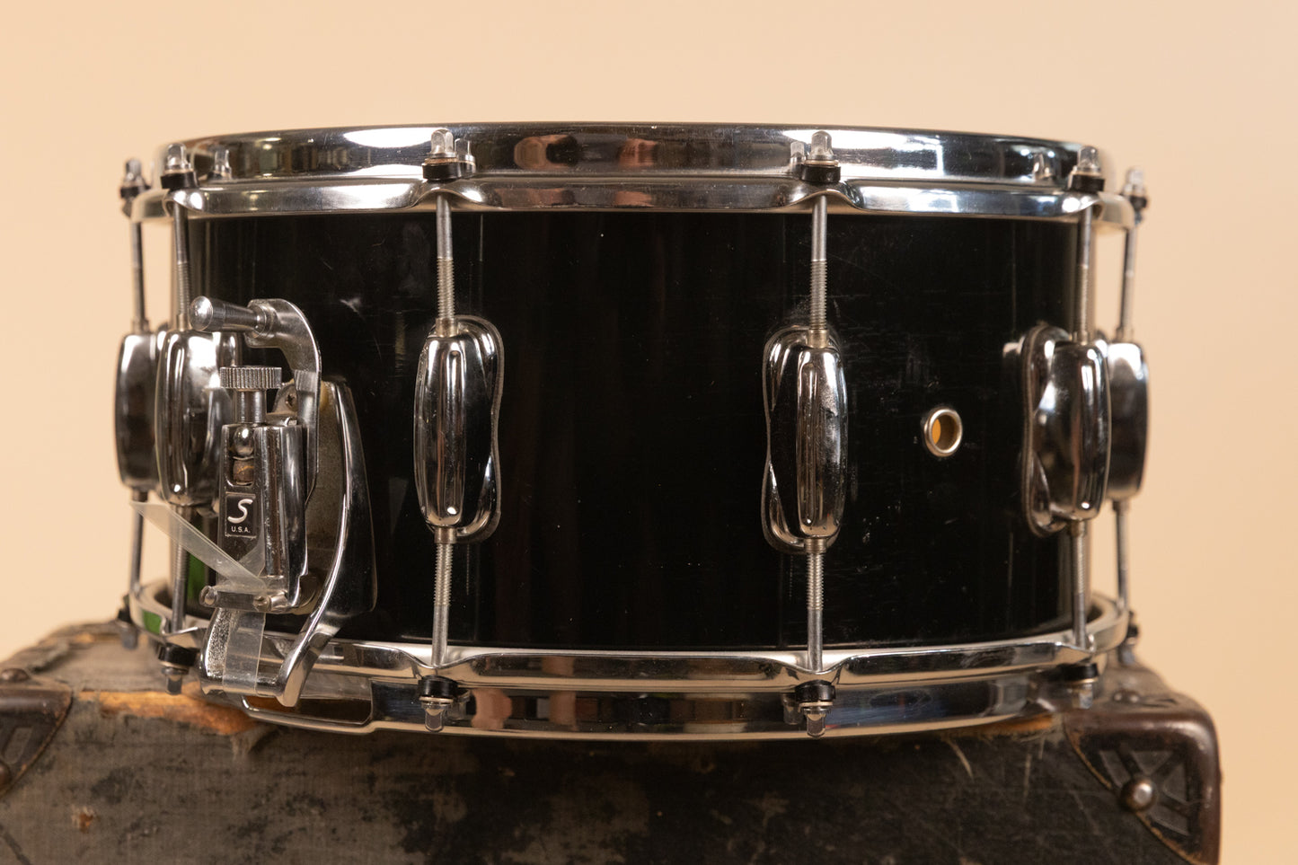 1990s Slingerland 7x14 Ridgeland Black Lacquer Snare Drum